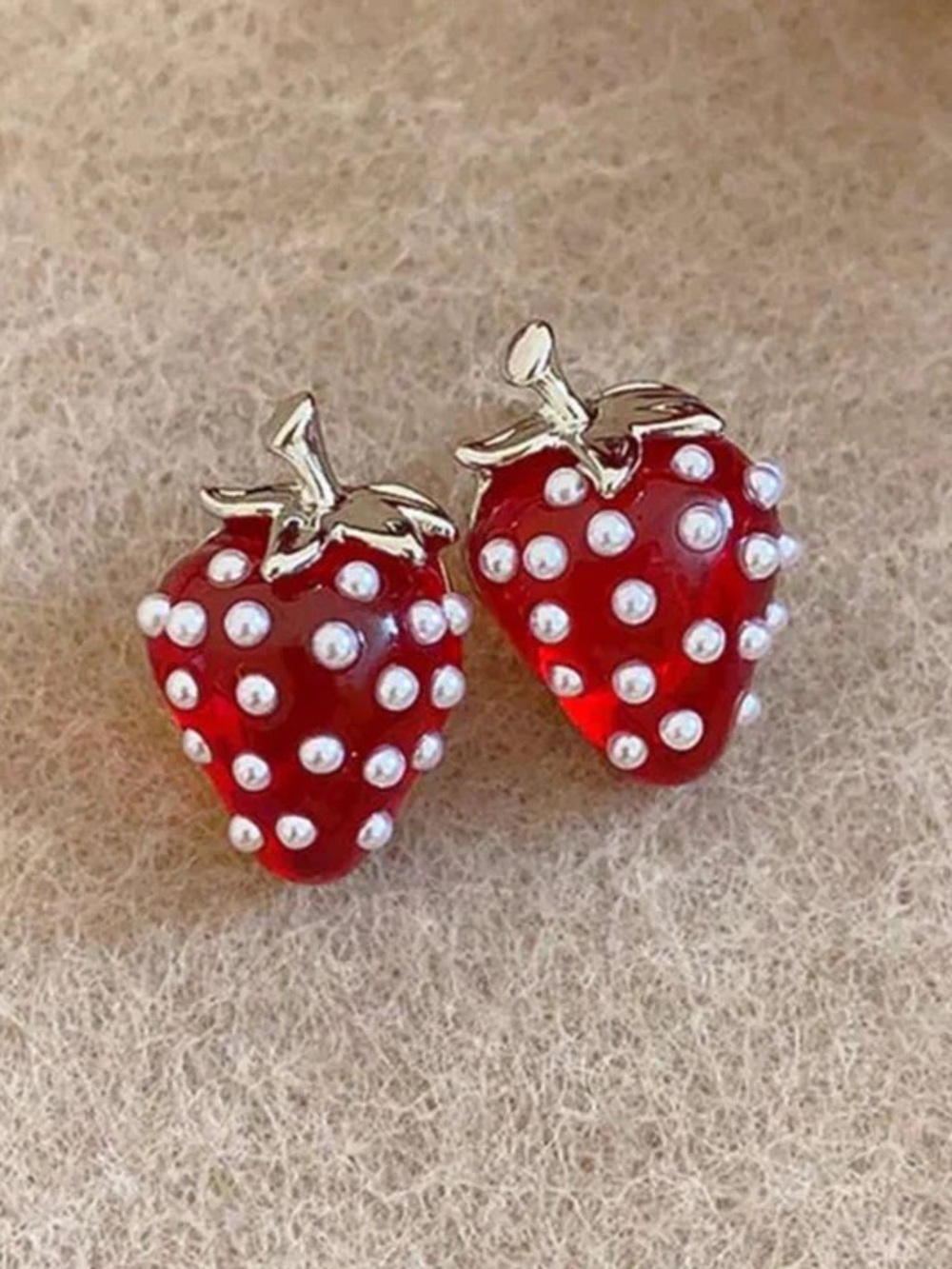 Red Strawberry Pearl Accent Earrings - Women Jewelry Earrings